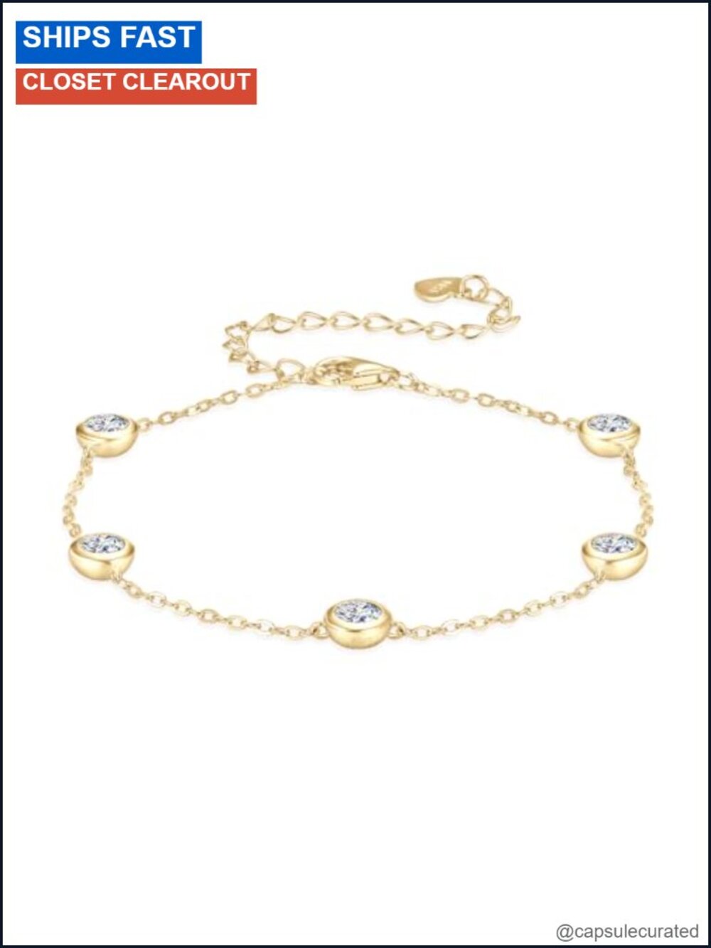 Moissanite Charm Bracelet Sterling Silver 14k Gold Plated